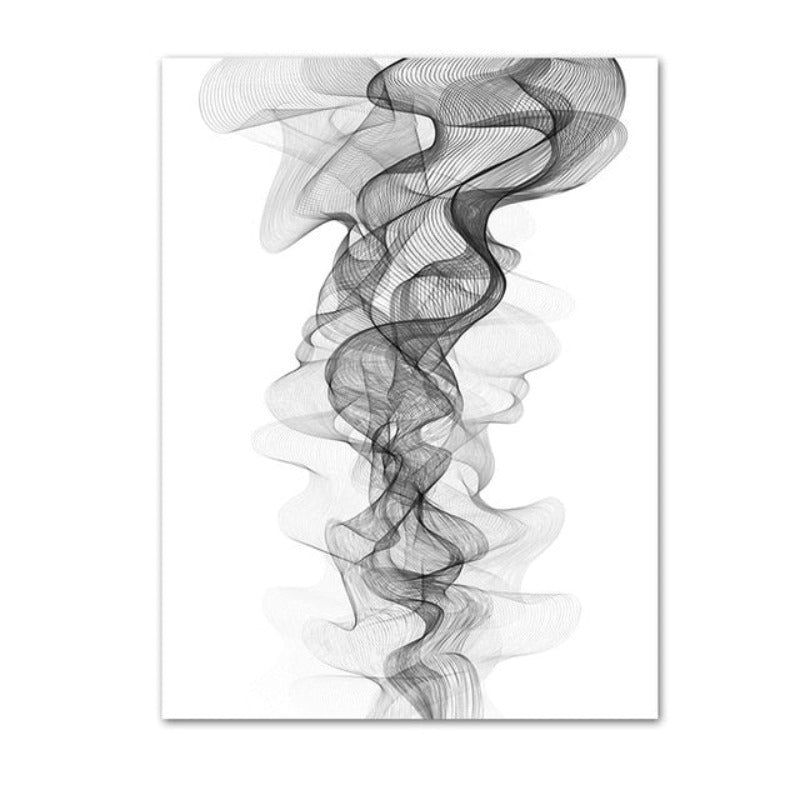 Minimalistische abstrakte wellenförmige Linienmuster Schwarz Weiß - Leinwand Wandkunst Gemälde