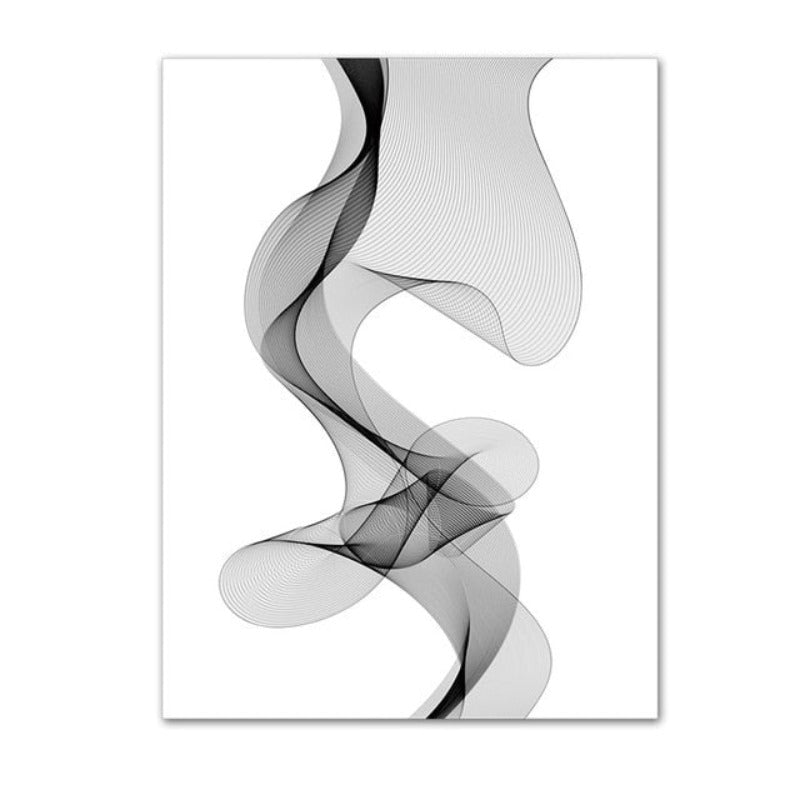 Minimalistische abstrakte wellenförmige Linienmuster Schwarz Weiß - Leinwand Wandkunst Gemälde