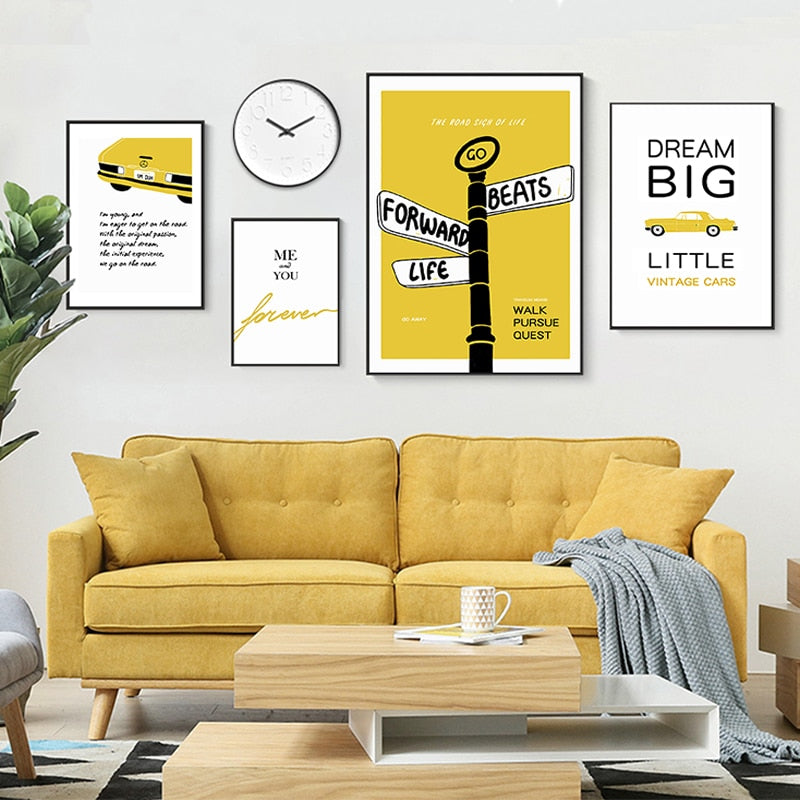 Moderner Gelber Traum Buchstaben Druck Poster - Leinwand Wandkunst Malerei