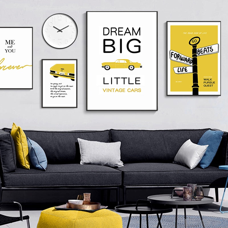 Moderner Gelber Traum Buchstaben Druck Poster - Leinwand Wandkunst Malerei