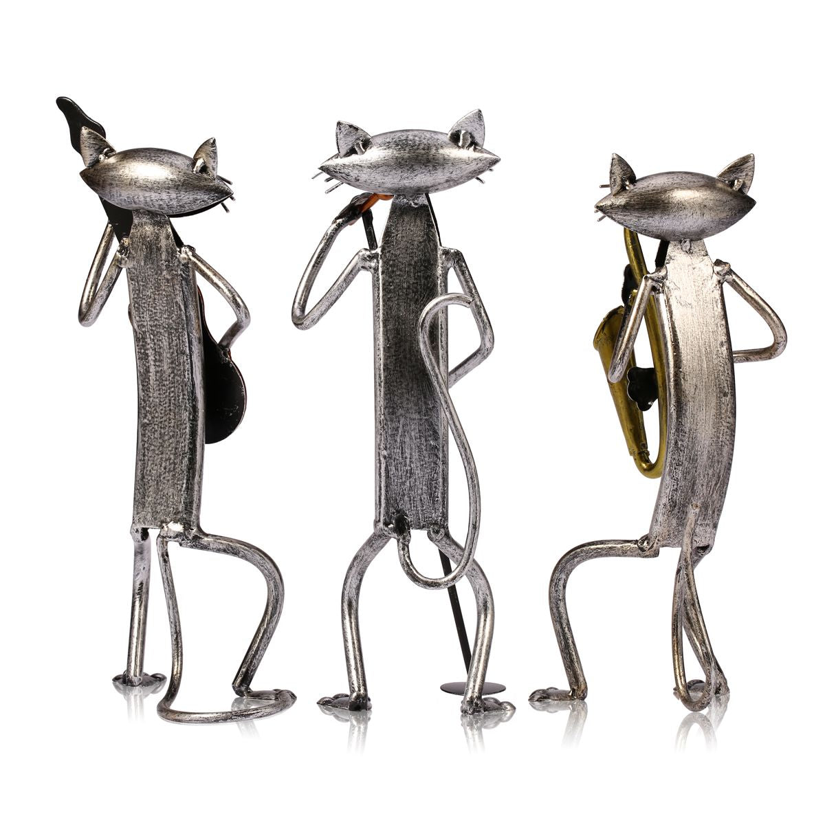 3 Mini Musiker Katzen Moderne Skulptur