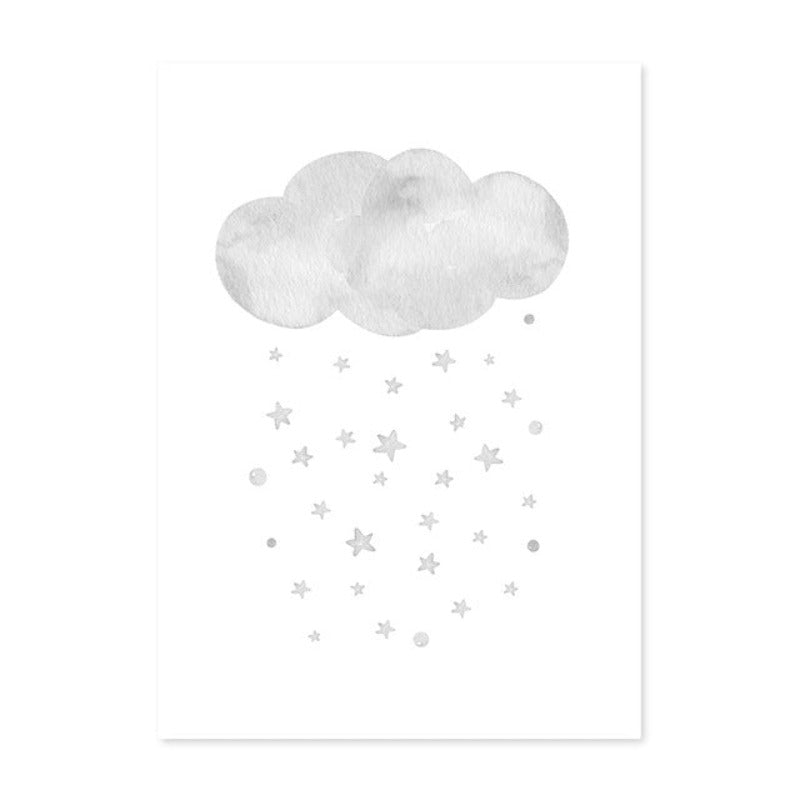 Graue Mond Sterne Wolke Kinderzimmer - Leinwand Wandkunst Malerei