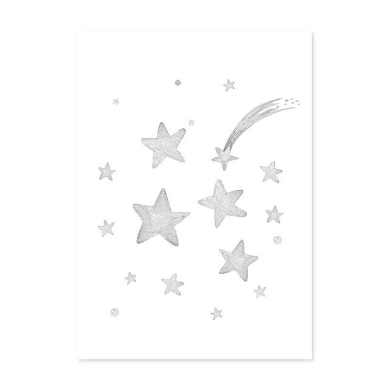 Graue Mond Sterne Wolke Kinderzimmer - Leinwand Wandkunst Malerei
