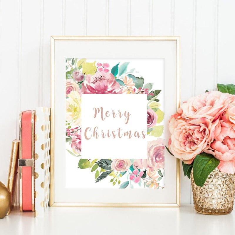 Floral Willkommen Schild Poster - Leinwand Wandkunst Gemälde