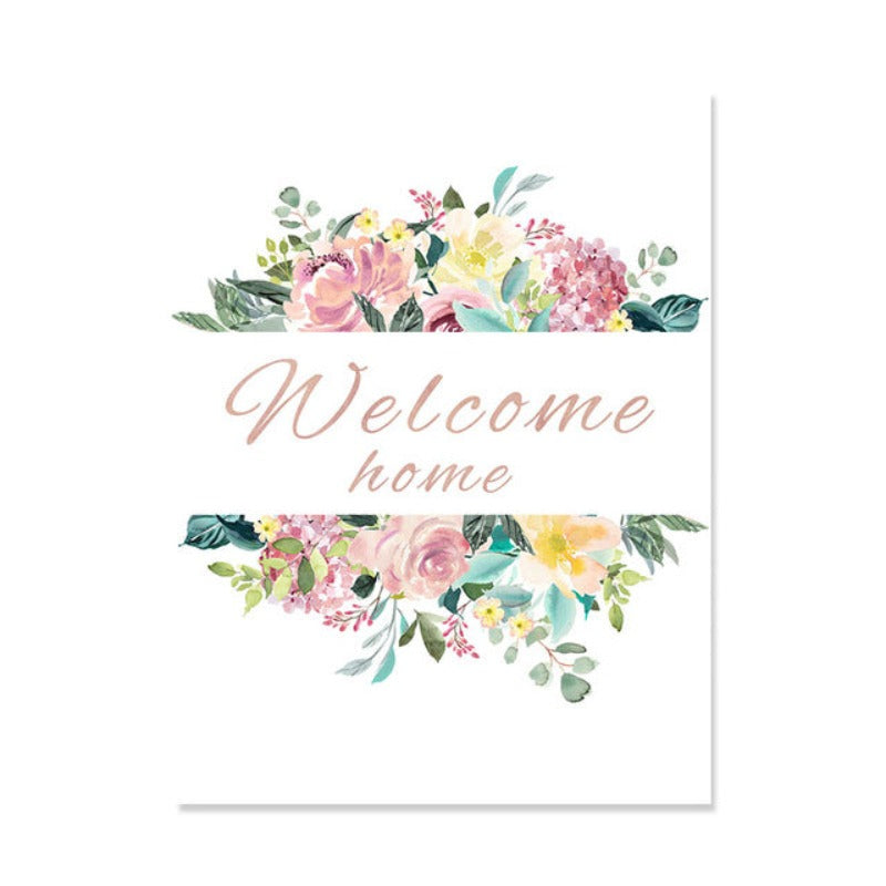 Floral Willkommen Schild Poster - Leinwand Wandkunst Gemälde