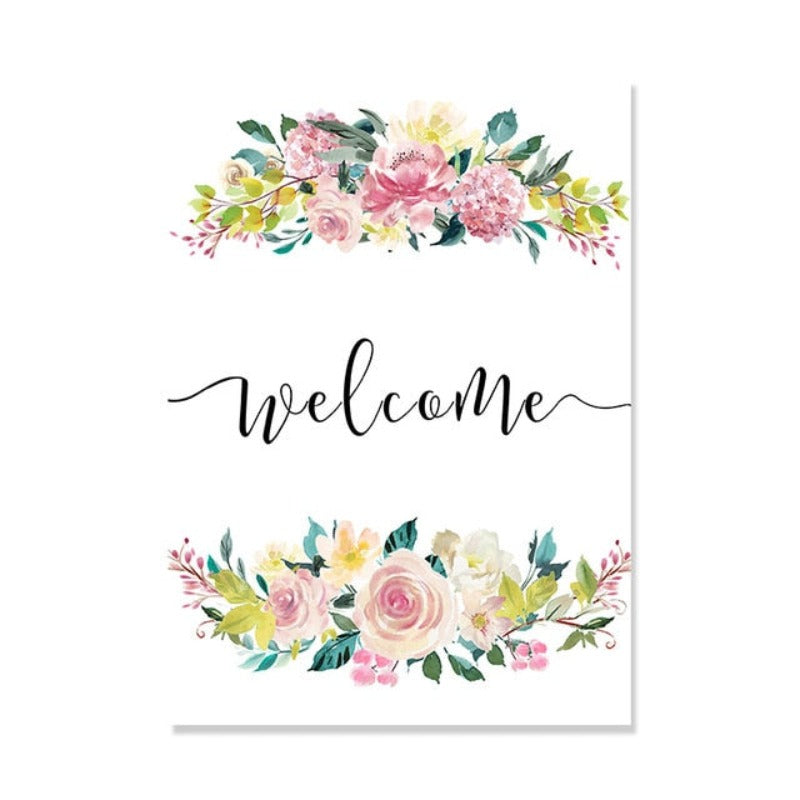 Floral Willkommen Schild Poster - Leinwand Wandkunst Gemälde