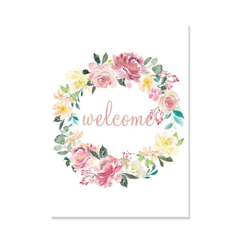 Floral Willkommen Schild Poster - Leinwand Wandkunst Gemälde