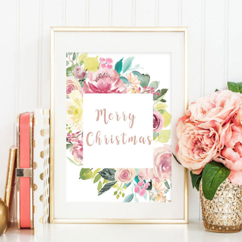 Floral Willkommen Schild Poster - Leinwand Wandkunst Gemälde