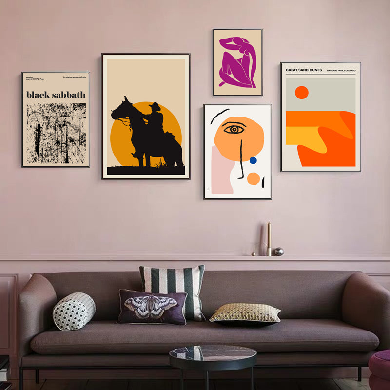 Vintage abstraktes Leinwandgemälde, geometrische Wandkunst