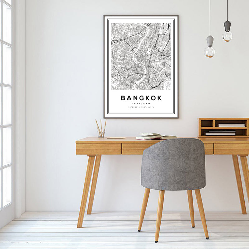 Schwarz und Weiß Bangkok Stadt - Leinwand Wandkunst Malerei