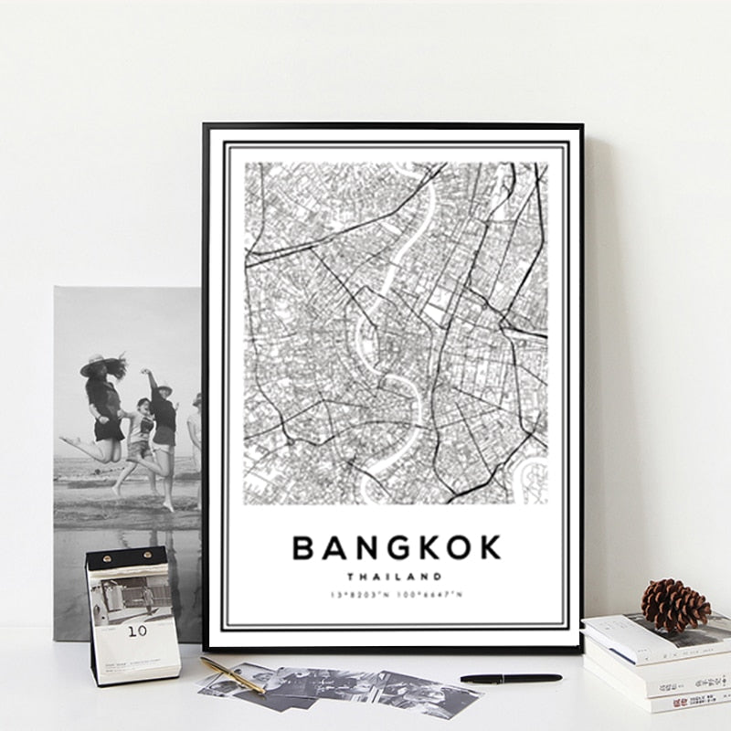 Schwarz und Weiß Bangkok Stadt - Leinwand Wandkunst Malerei