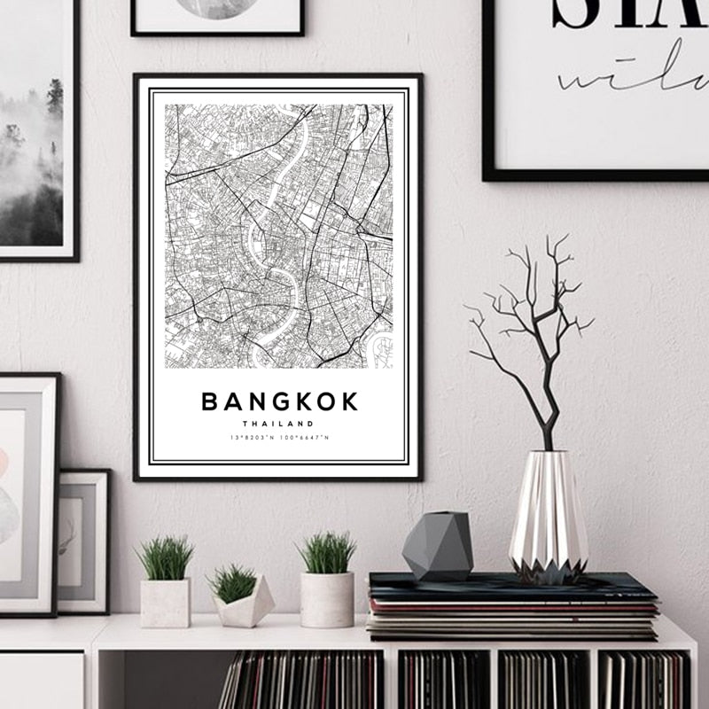 Schwarz und Weiß Bangkok Stadt - Leinwand Wandkunst Malerei