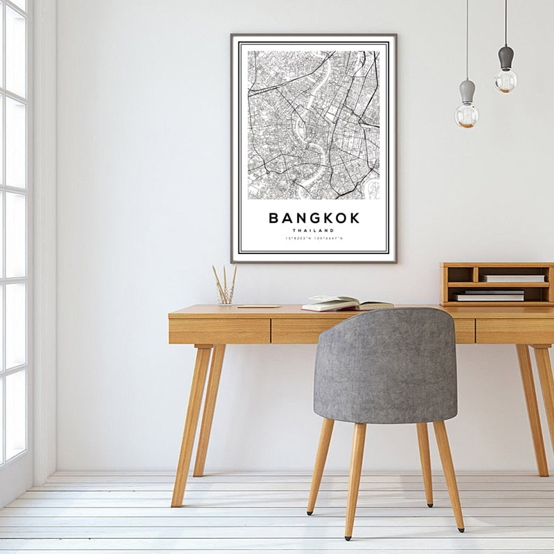 Schwarz und Weiß Bangkok Stadt - Leinwand Wandkunst Malerei