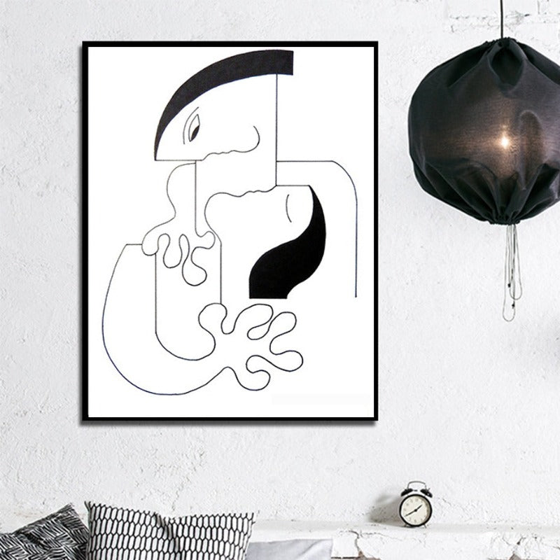 Minimalistische abstrakte schwarze weiße Paarfigur - Leinwand Wandkunstgemälde