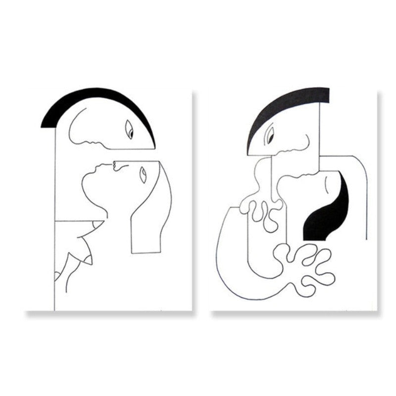 Minimalistische abstrakte schwarze weiße Paarfigur - Leinwand Wandkunstgemälde