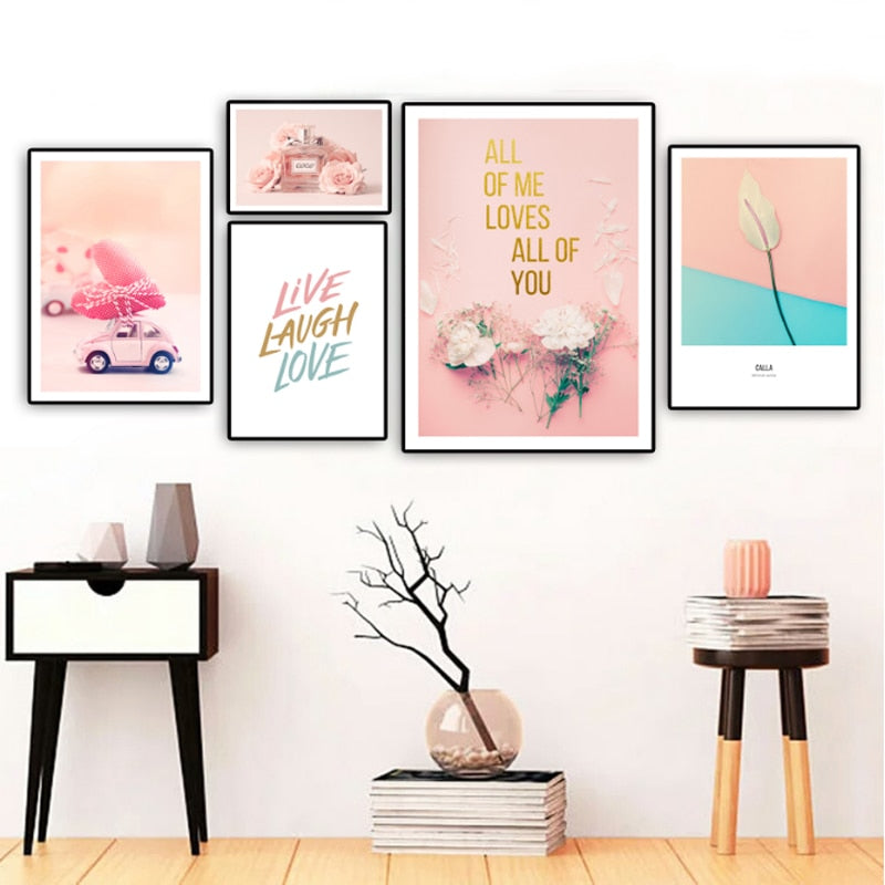 Modernes rosa Mode-Liebesleben-Lachen-Rose - Leinwandbild