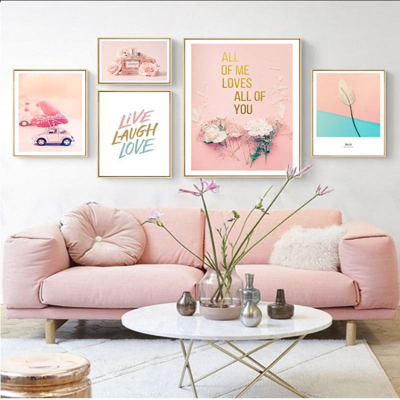 Modernes rosa Mode-Liebesleben-Lachen-Rose - Leinwandbild