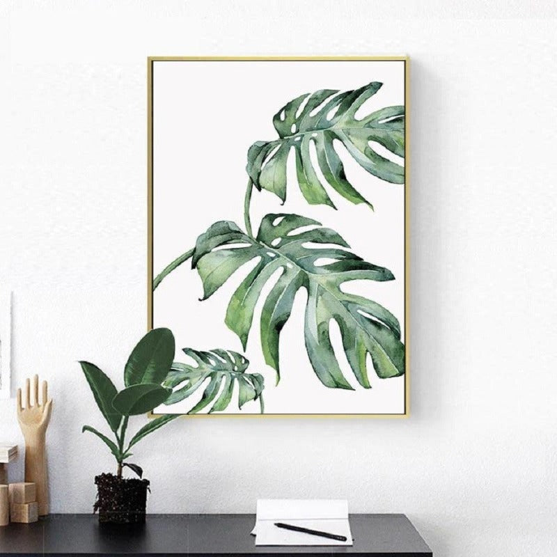 Aquarell-Wandbild mit grünen Tropenpflanzen – Leinwandbild
