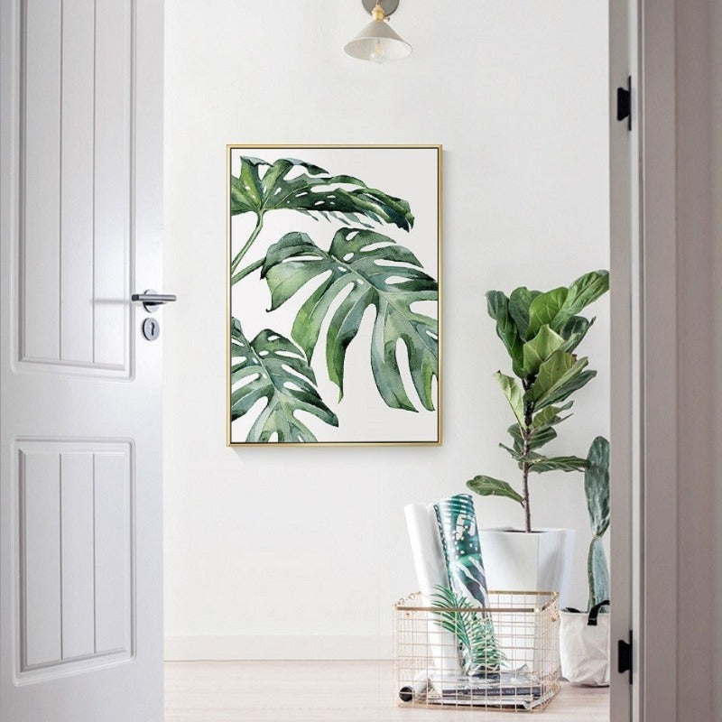 Aquarell-Wandbild mit grünen Tropenpflanzen – Leinwandbild