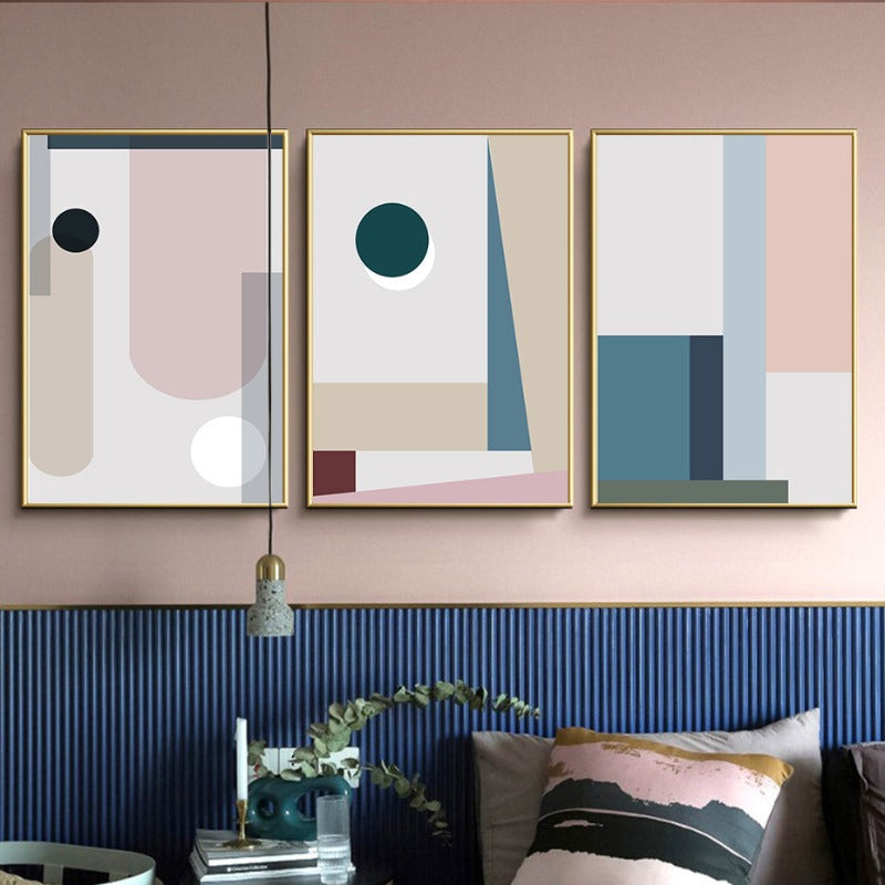 Minimalistische Abstrakte Geometrische Pink Blau - Leinwand Wandkunst Malerei