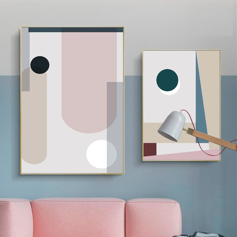 Minimalistische Abstrakte Geometrische Pink Blau - Leinwand Wandkunst Malerei