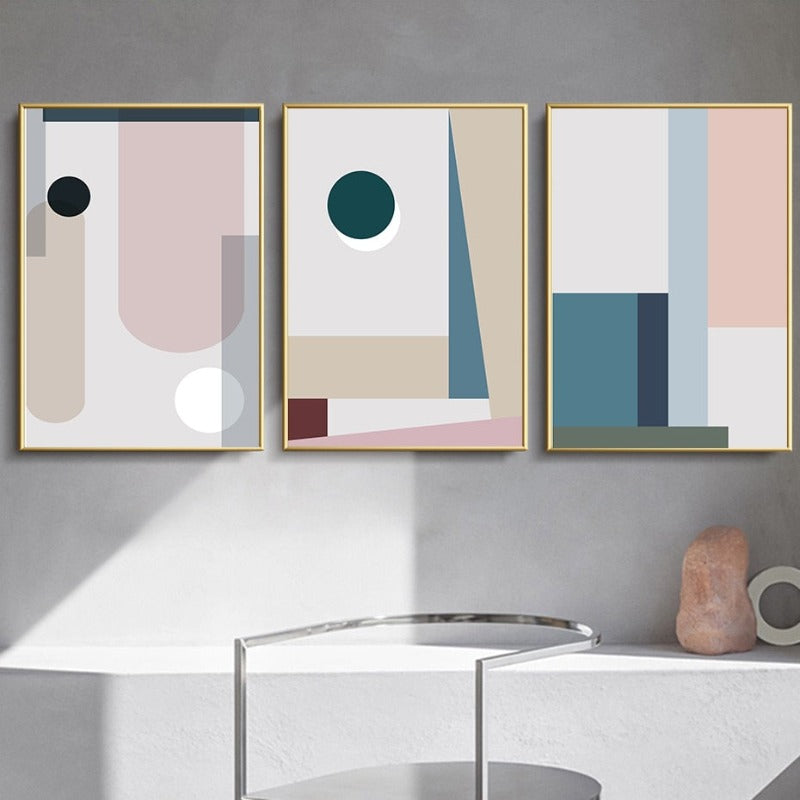 Minimalistische Abstrakte Geometrische Pink Blau - Leinwand Wandkunst Malerei
