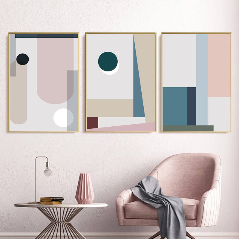 Minimalistische Abstrakte Geometrische Pink Blau - Leinwand Wandkunst Malerei