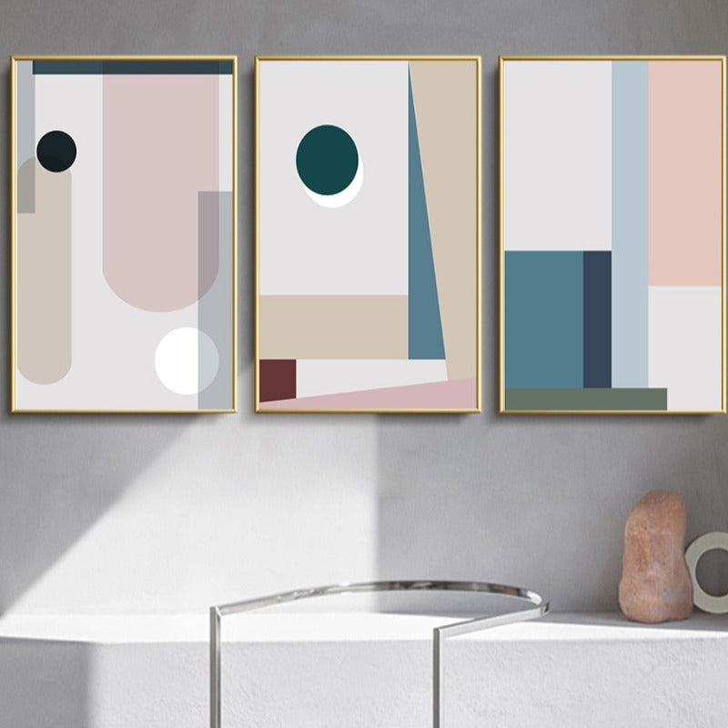 Minimalistische Abstrakte Geometrische Pink Blau - Leinwand Wandkunst Malerei