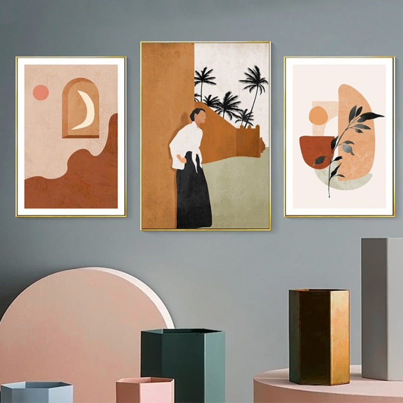 Abstract Still Life Beige Plants - Leinwand Wandkunst Gemälde
