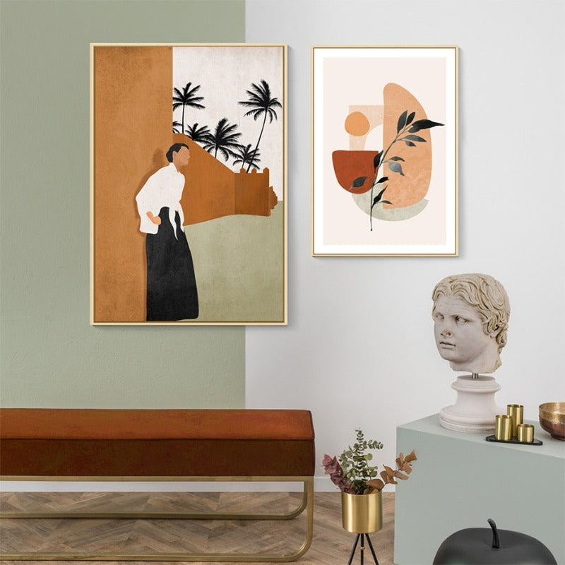 Abstract Still Life Beige Plants - Leinwand Wandkunst Gemälde