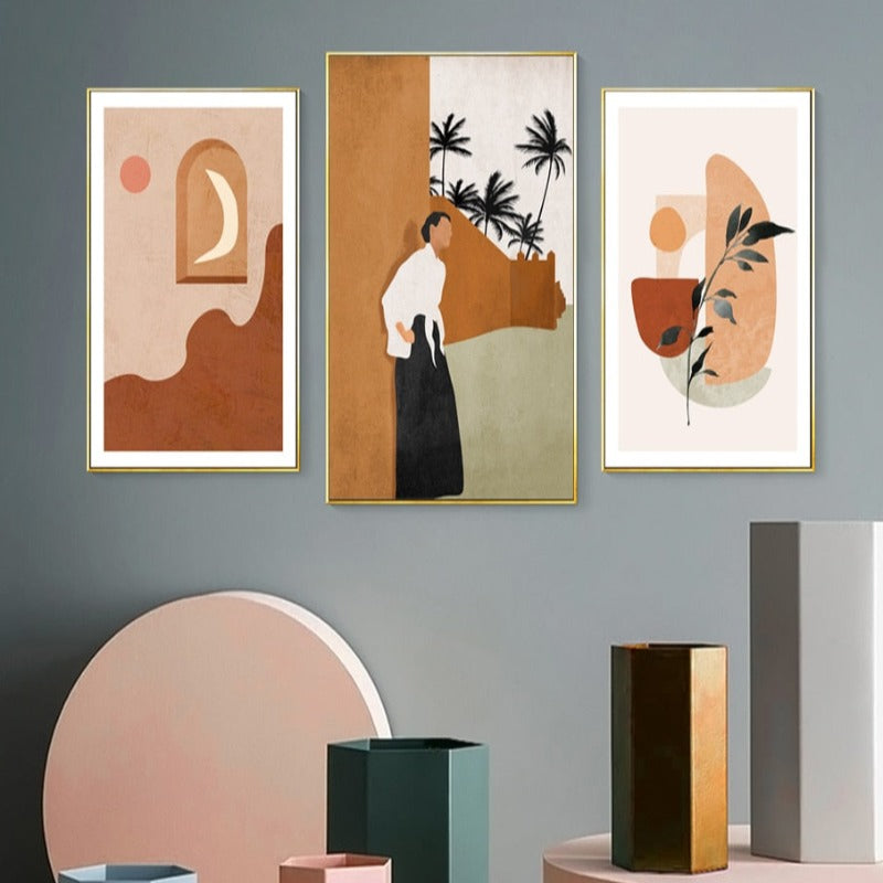 Abstract Still Life Beige Plants - Leinwand Wandkunst Gemälde