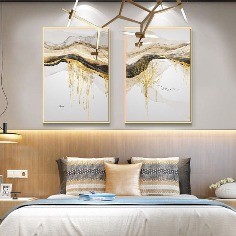 Gold Mountain Landschaft - Leinwand Wandkunst Malerei