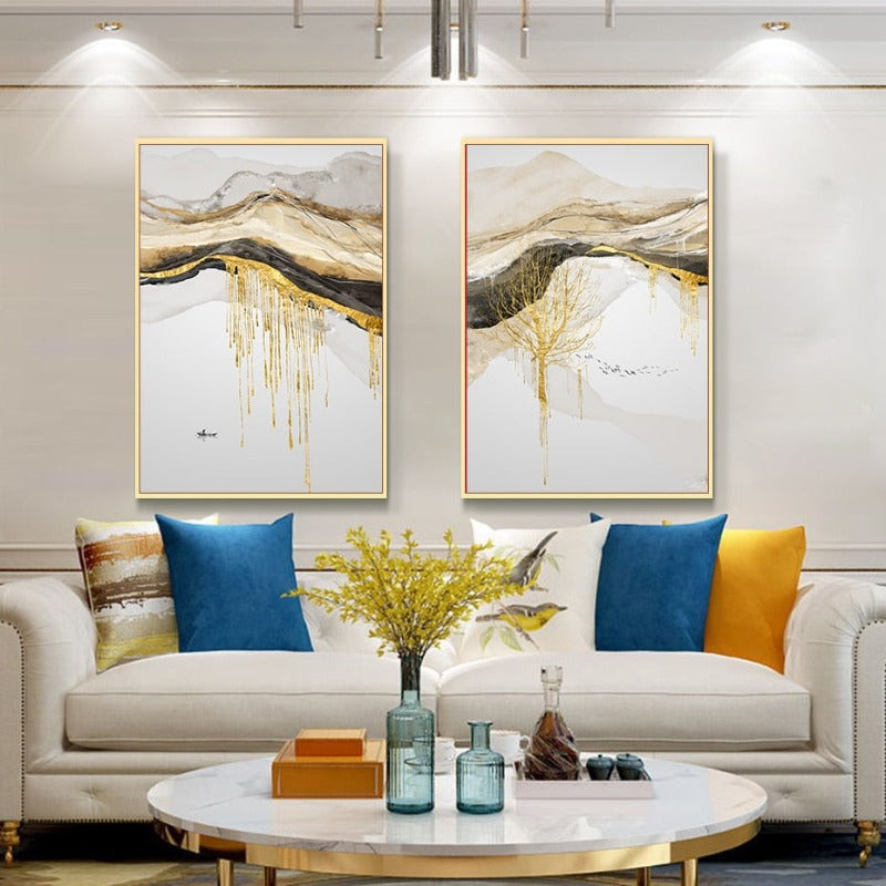 Gold Mountain Landschaft - Leinwand Wandkunst Malerei