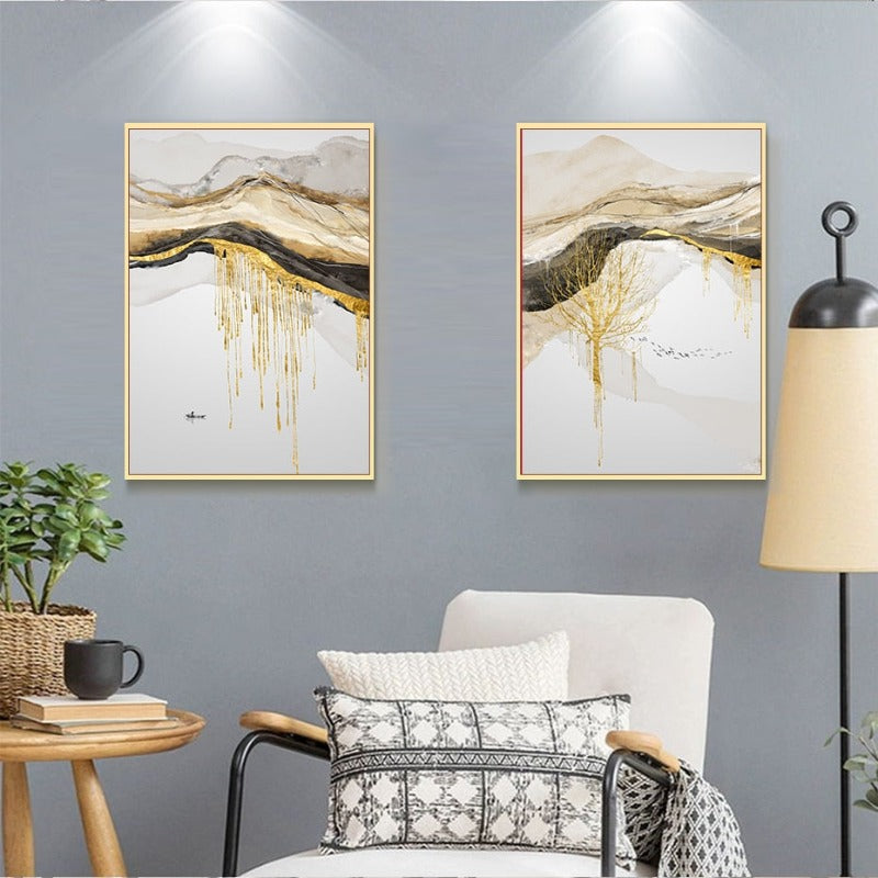 Gold Mountain Landschaft - Leinwand Wandkunst Malerei