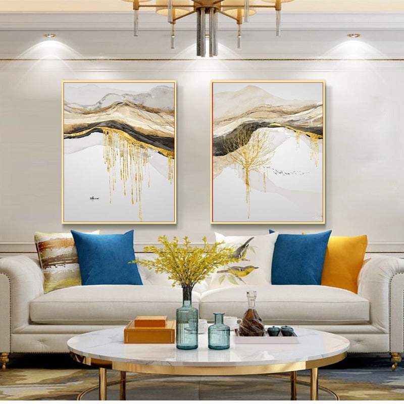 Gold Mountain Landschaft - Leinwand Wandkunst Malerei