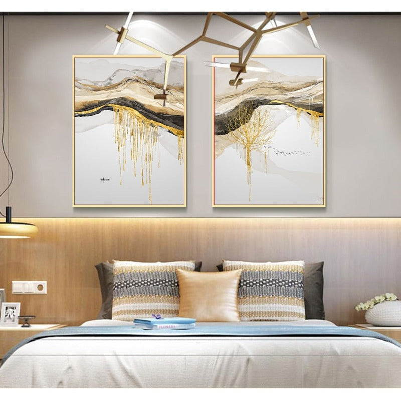 Gold Mountain Landschaft - Leinwand Wandkunst Malerei