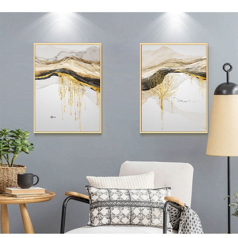 Gold Mountain Landschaft - Leinwand Wandkunst Malerei