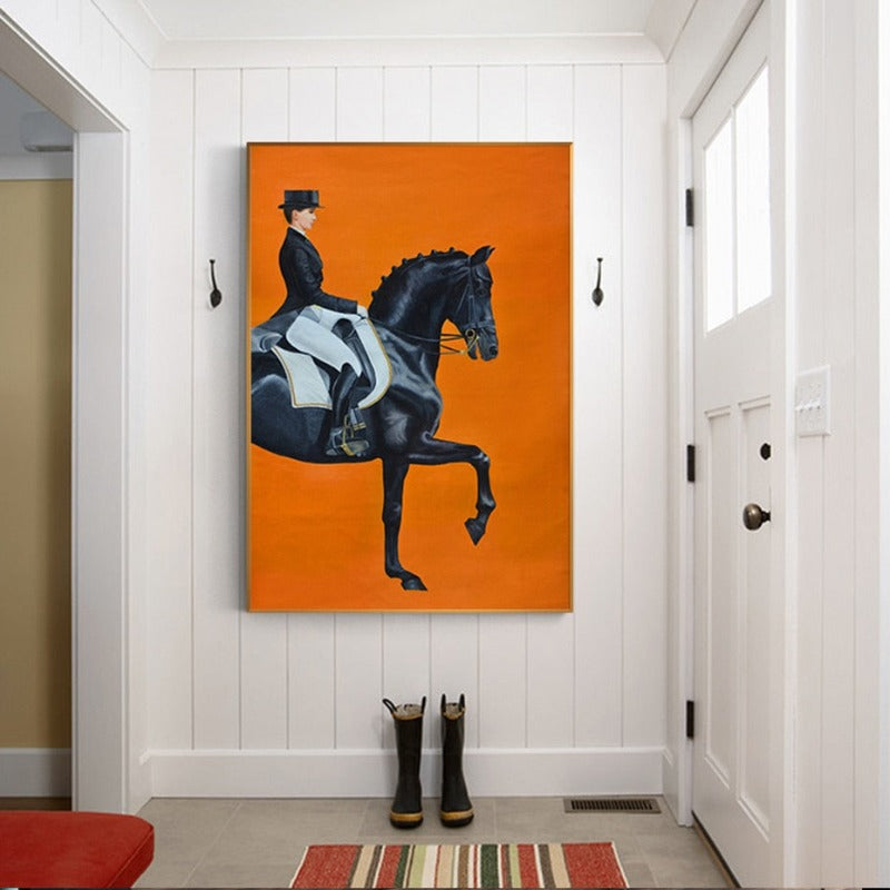Moderne orangefarbene Pferdebilder - Leinwand-Wandkunst