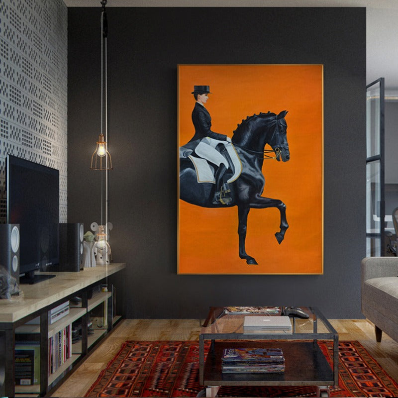 Moderne orangefarbene Pferdebilder - Leinwand-Wandkunst