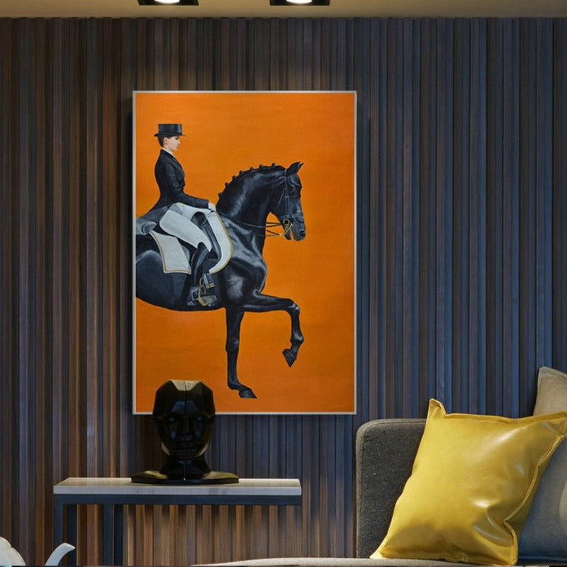Moderne orangefarbene Pferdebilder - Leinwand-Wandkunst