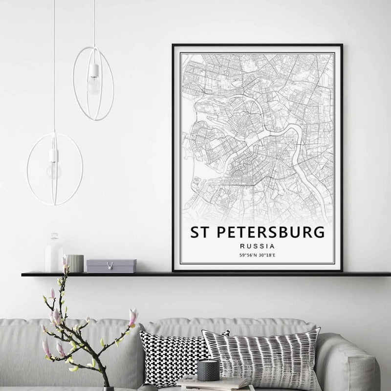 Moskau St. Petersburg Stadtkarte Russland - Leinwand Wandkunst Malerei