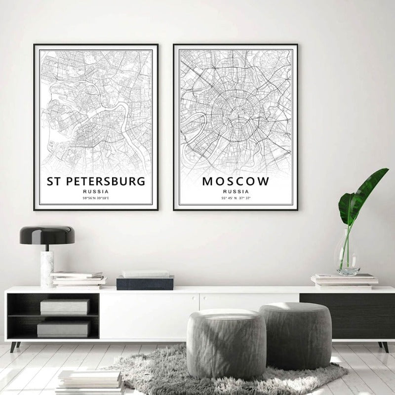 Moskau St. Petersburg Stadtkarte Russland - Leinwand Wandkunst Malerei