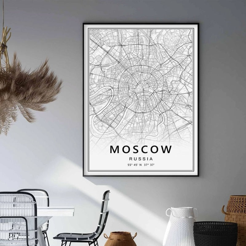 Moskau St. Petersburg Stadtkarte Russland - Leinwand Wandkunst Malerei