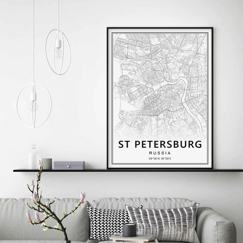 Moskau St. Petersburg Stadtkarte Russland - Leinwand Wandkunst Malerei
