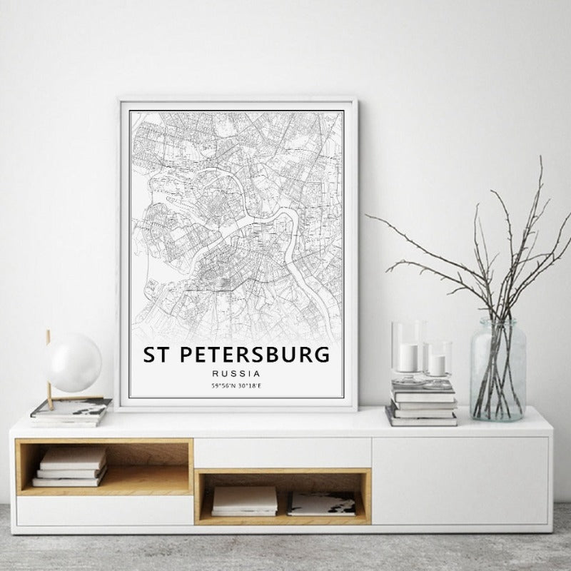 Moskau St. Petersburg Stadtkarte Russland - Leinwand Wandkunst Malerei