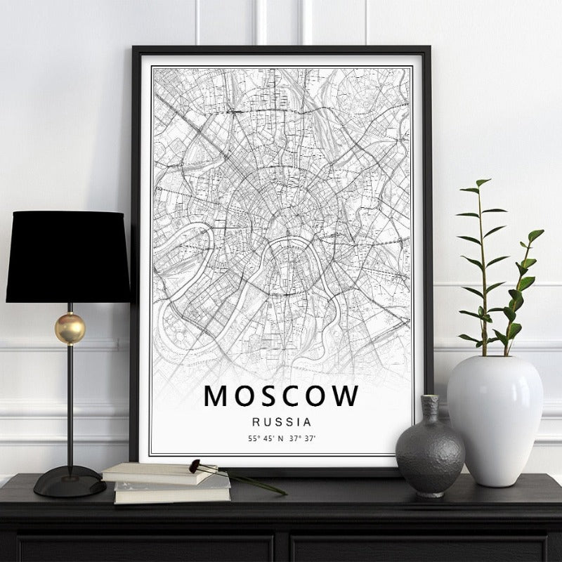 Moskau St. Petersburg Stadtkarte Russland - Leinwand Wandkunst Malerei