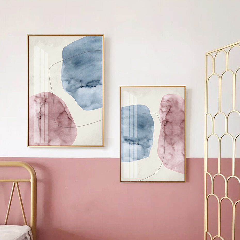 Abstract Pink Blue Marble Grain Background Poster Drucken - Leinwand Wandkunst Malerei