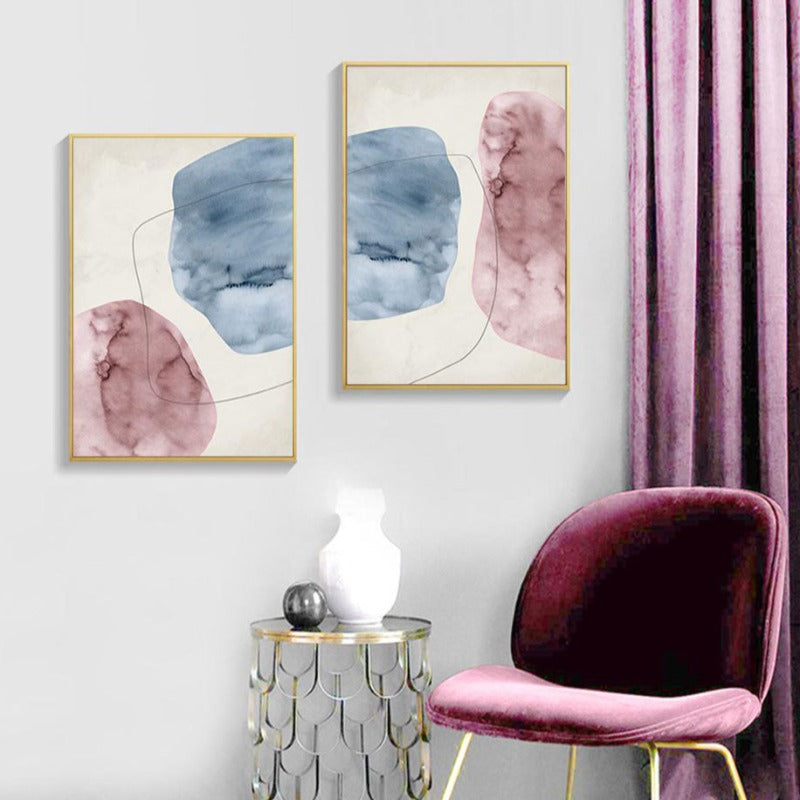 Abstract Pink Blue Marble Grain Background Poster Drucken - Leinwand Wandkunst Malerei