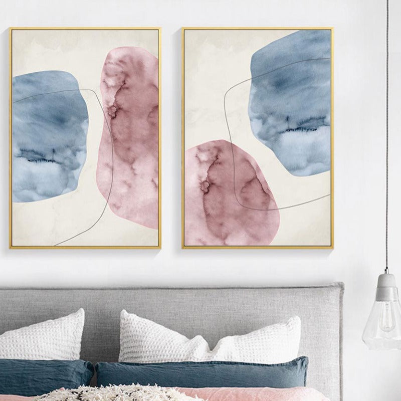 Abstract Pink Blue Marble Grain Background Poster Drucken - Leinwand Wandkunst Malerei