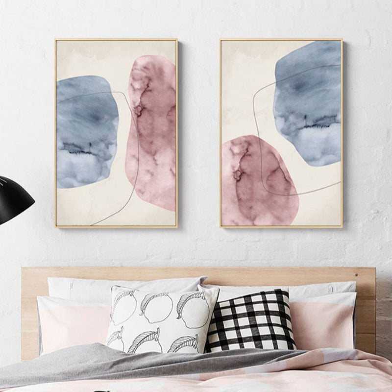 Abstract Pink Blue Marble Grain Background Poster Drucken - Leinwand Wandkunst Malerei